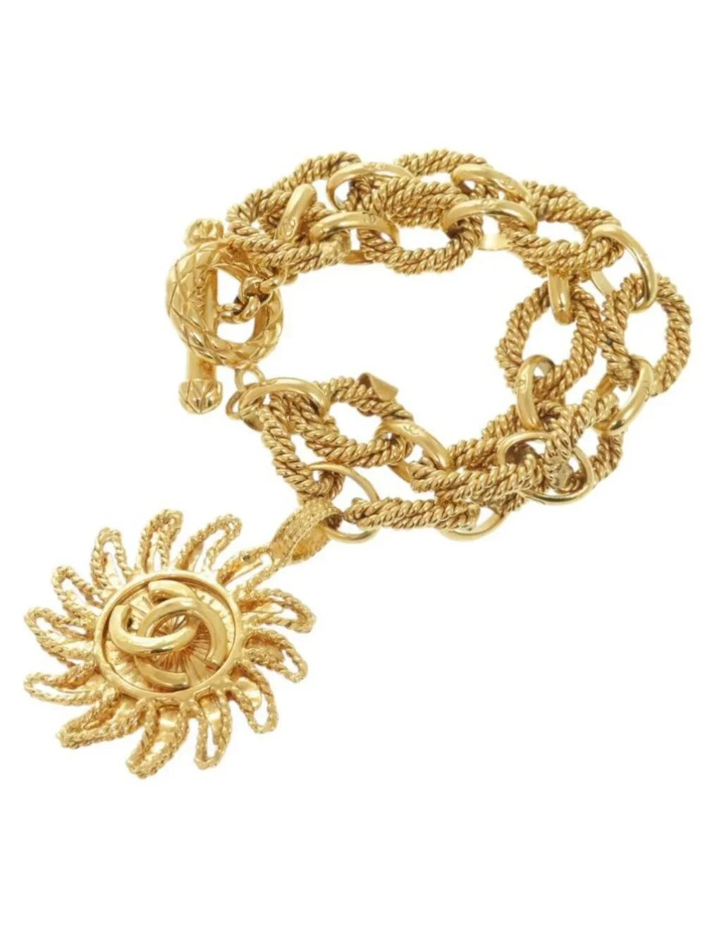 Chanel CC Logo Sun Motif Gold Plated Bracelet